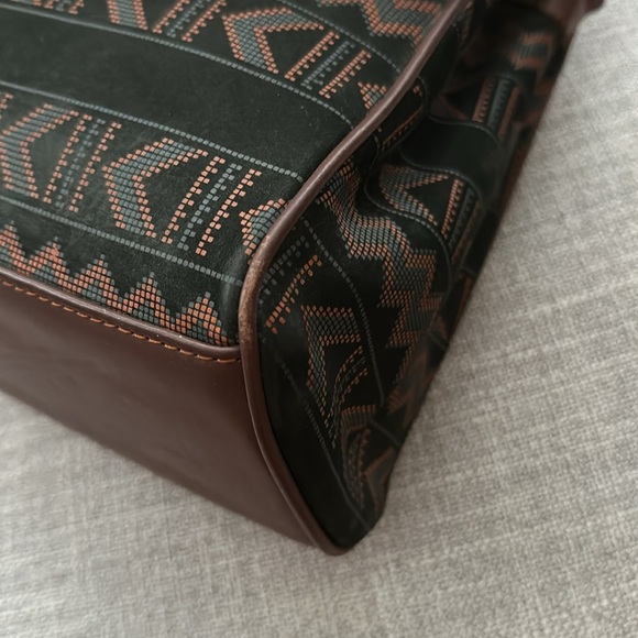 Vintage Red Goose Leather Handbag black & Brown Aztec Pattern Satchel/crossbody - Picture 9 of 17